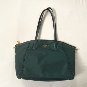 PRADA Vintage Tessuto Saffiano Trimmed Shoulder Tote Green